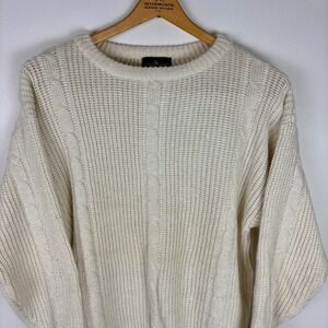 Vintage Boundary Waters Cream Cable Knit Sweater Womens Large Wool Blend‎
